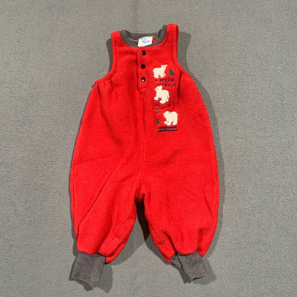 Vintage Baby B'gosh Red Fleece Polar Pals Jumpsuit Romper 12 Months‎ USA